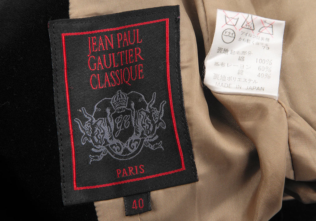 Jean-Paul GAULTIER PARIS. CLASSIQUE Black Cotton Velvet Jacket