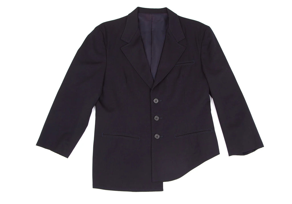 YOHJI YAMAMOTO JAPAN. Y's Wool Hem Navy Asymmetry Jacket