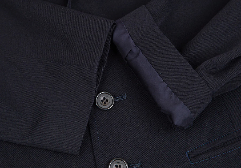 YOHJI YAMAMOTO JAPAN. Y's Wool Hem Navy Asymmetry Jacket