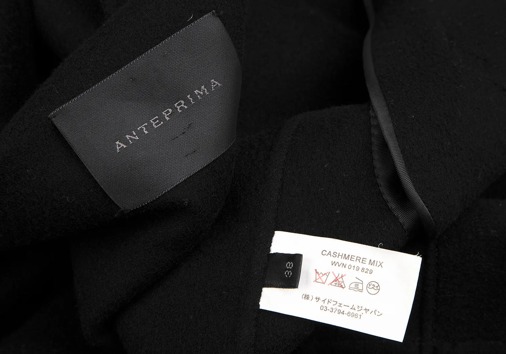 ANTEPRIMA ITALY. Black Wool Cashmere Zip Up Turtleneck Coat