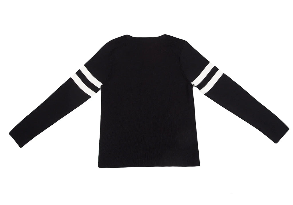 HIROKO KOSHINO JAPAN. Black Acetate Stripe Switching Knit