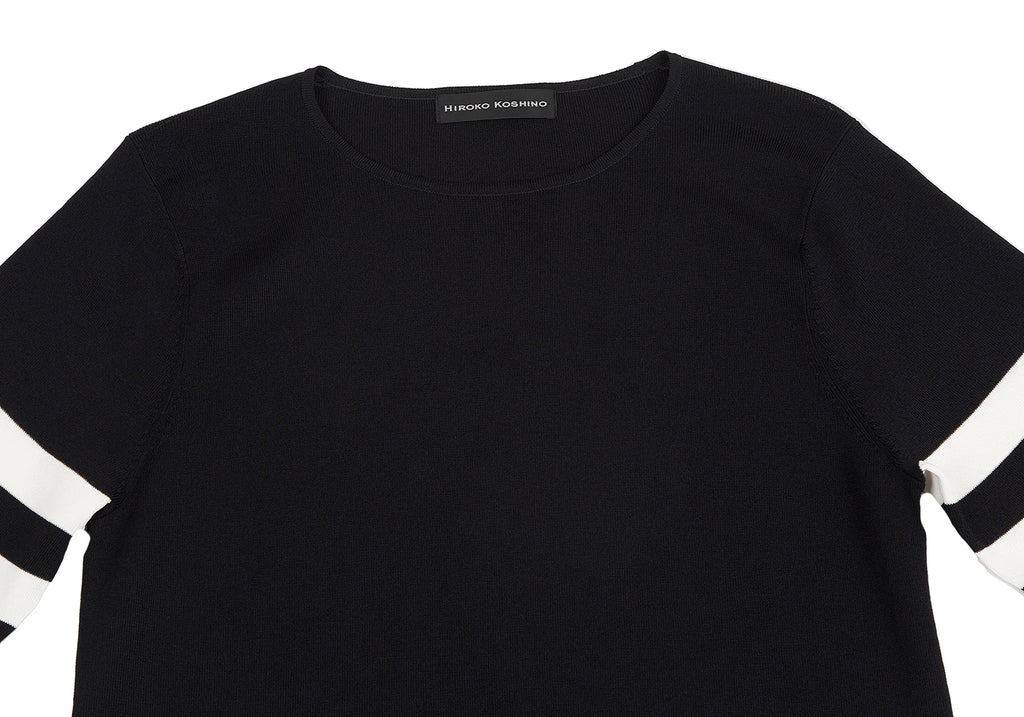 HIROKO KOSHINO JAPAN. Black Acetate Stripe Switching Knit