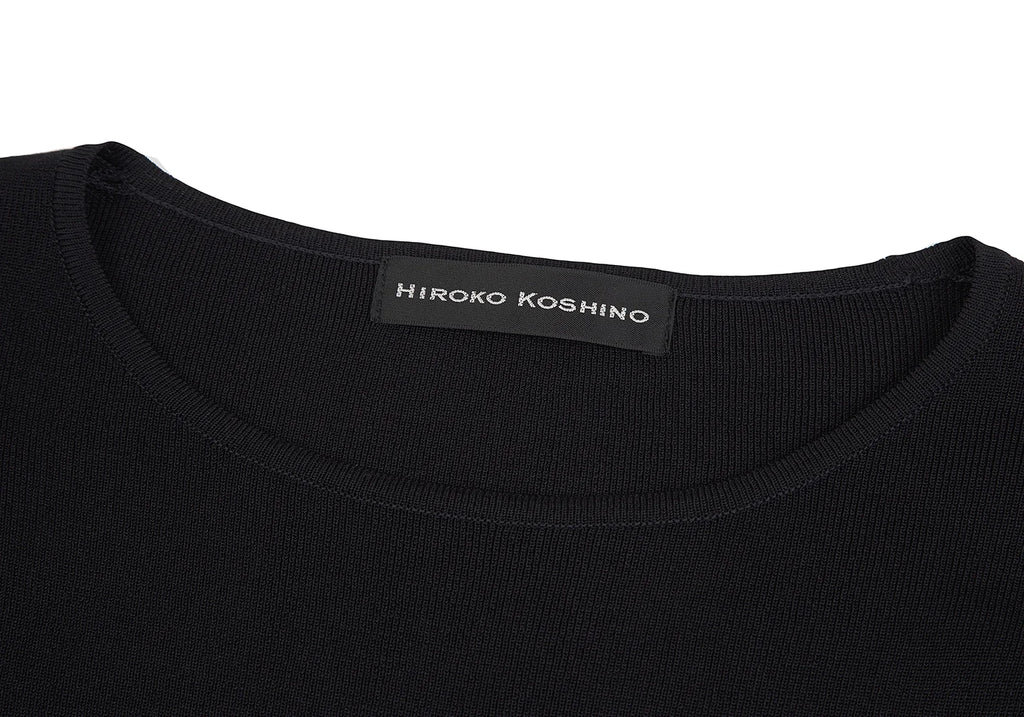HIROKO KOSHINO JAPAN. Black Acetate Stripe Switching Knit