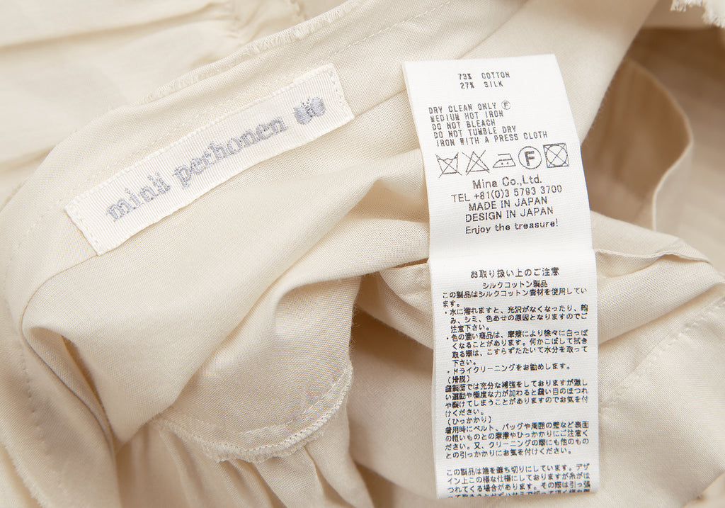 mina perhonen JAPAN. Beige/White Cotton Silk Pleated Blouse