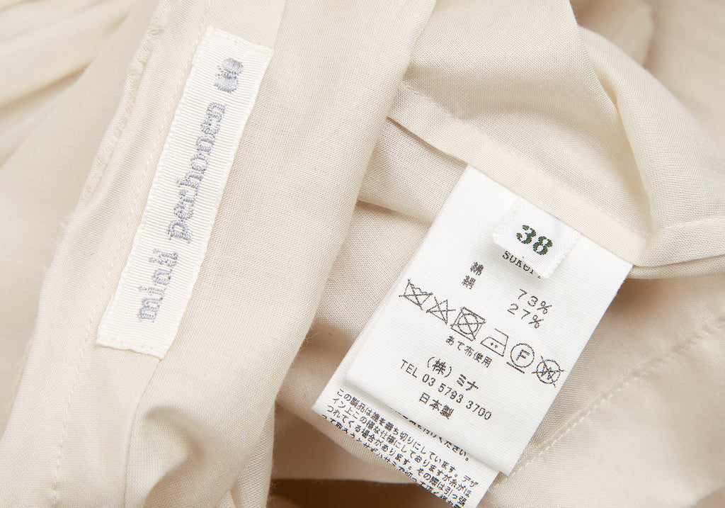 mina perhonen JAPAN. Beige/White Cotton Silk Pleated Blouse