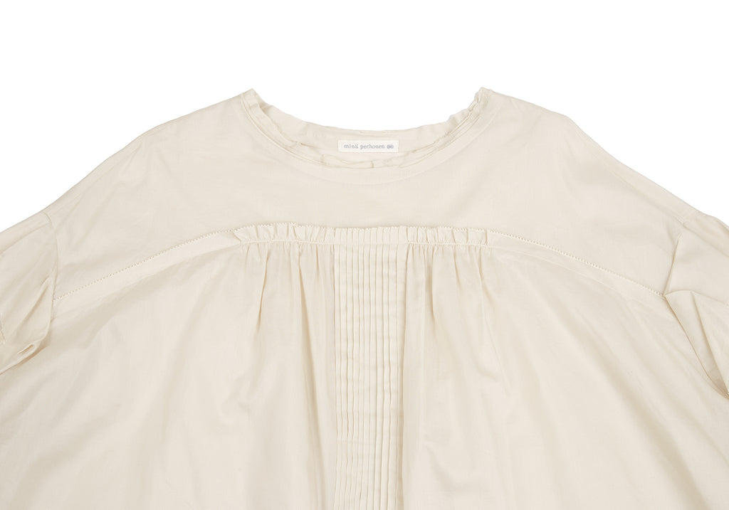 mina perhonen JAPAN. Beige/White Cotton Silk Pleated Blouse