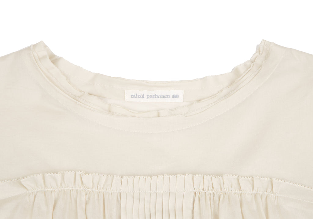 mina perhonen JAPAN. Beige/White Cotton Silk Pleated Blouse