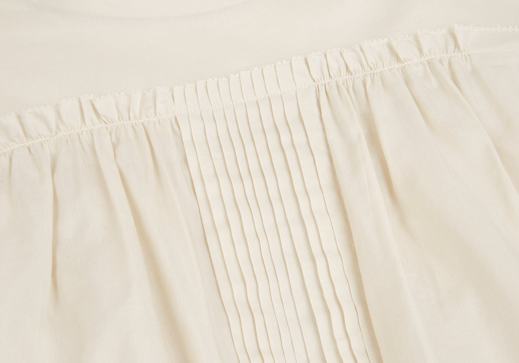mina perhonen JAPAN. Beige/White Cotton Silk Pleated Blouse
