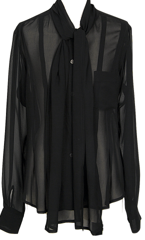 COMME des GARCONS Japan. Black Knit Frill See-through Long Sleeve Shirt