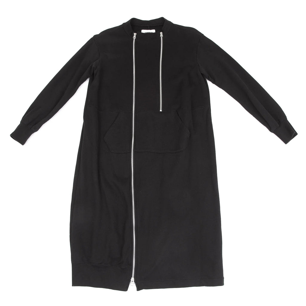 ISSEY MIYAKE JAPAN. zucca. Black Cotton Zipper Front Design Dress