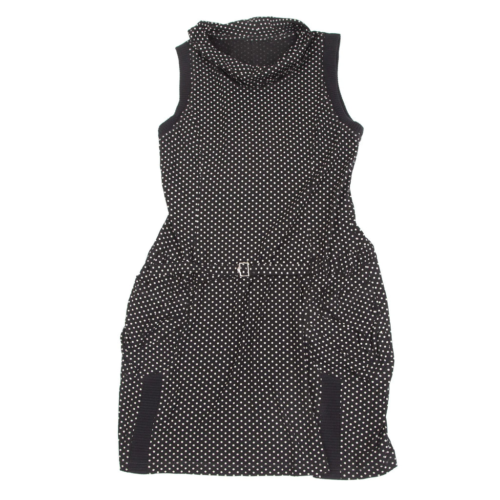 SENSOUNICO JAPAN. Black Dot Printed Belted Sleeveless Dress