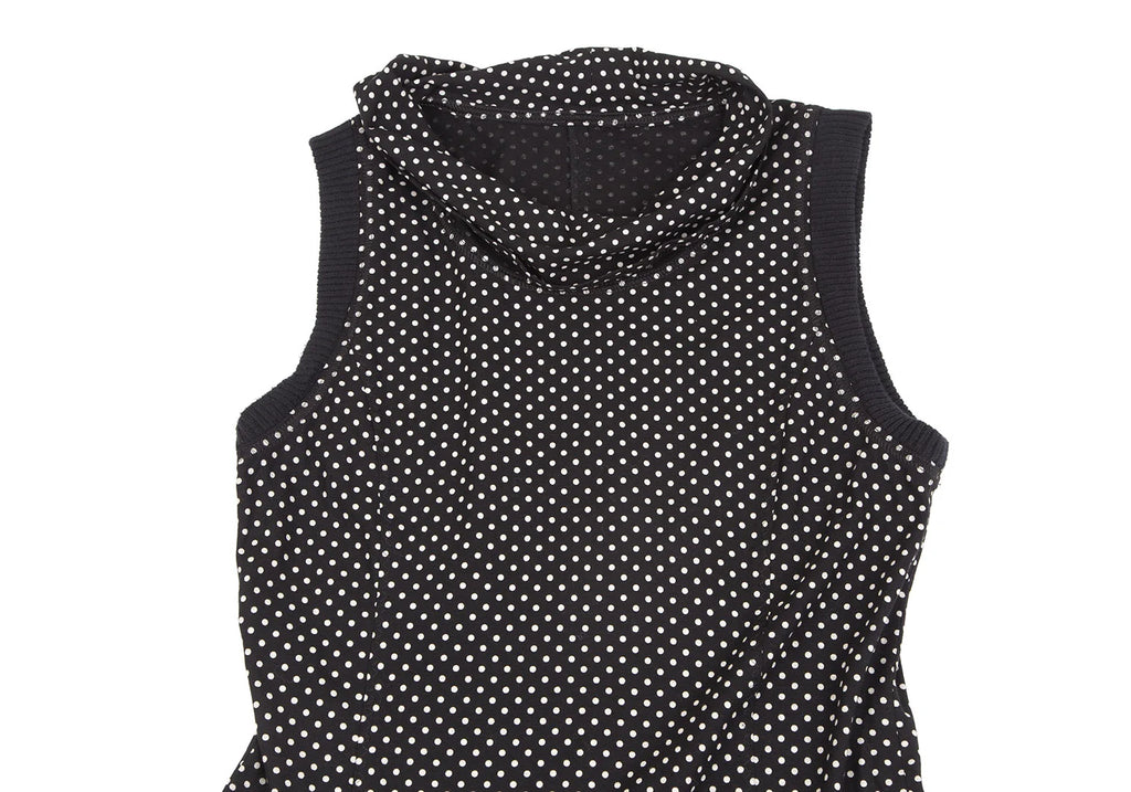 SENSOUNICO JAPAN. Black Dot Printed Belted Sleeveless Dress