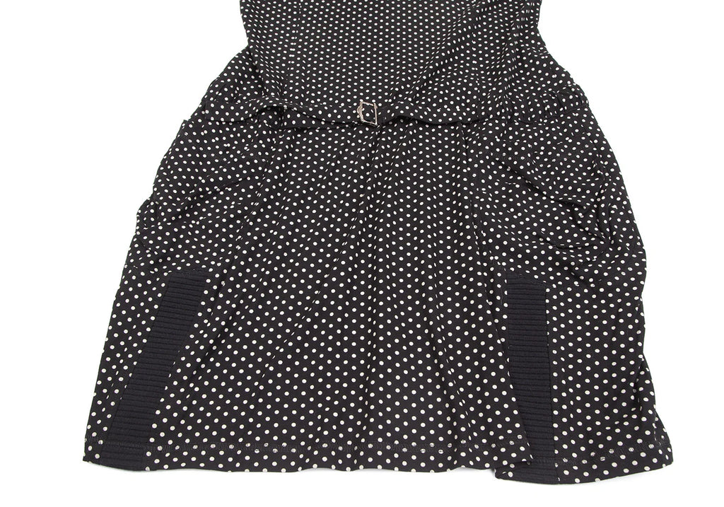 SENSOUNICO JAPAN. Black Dot Printed Belted Sleeveless Dress