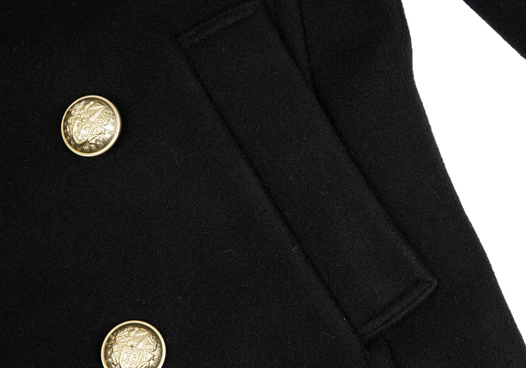 ISSEY MIYAKE JAPAN. sunaokuwahara Black Lamb Wool Blend Lining Tape Design Peacoat