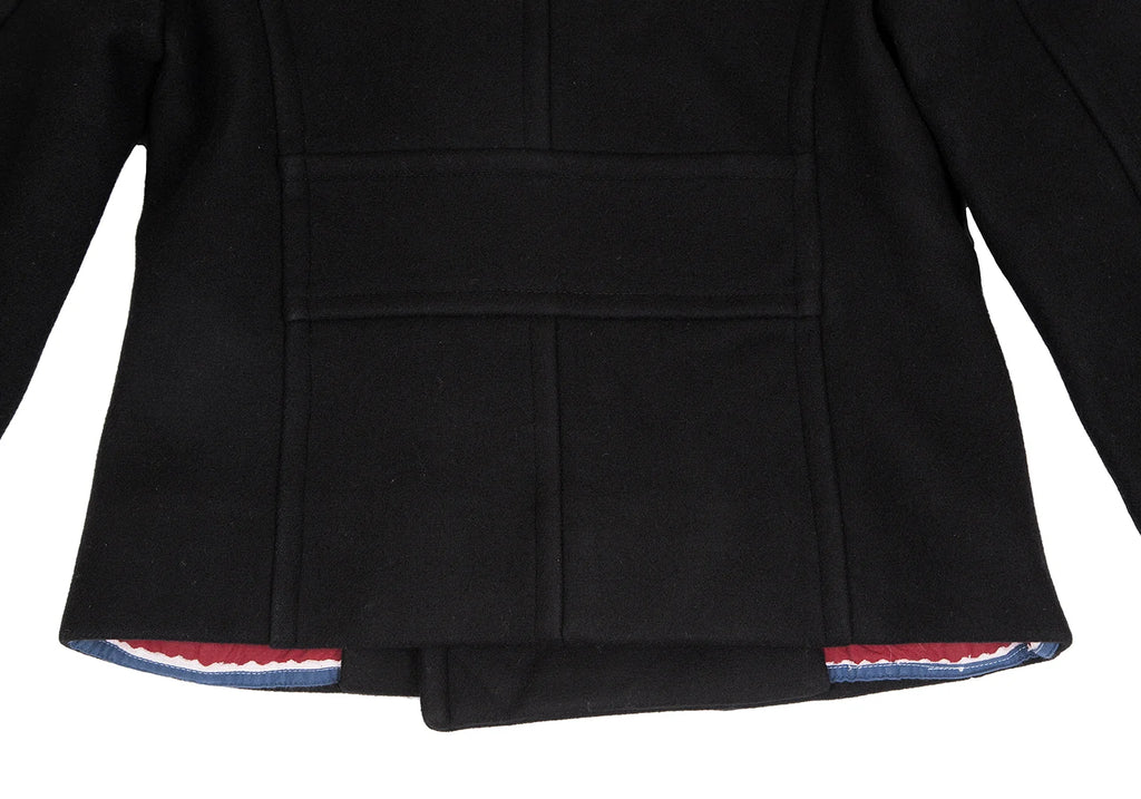 ISSEY MIYAKE JAPAN. sunaokuwahara Black Lamb Wool Blend Lining Tape Design Peacoat