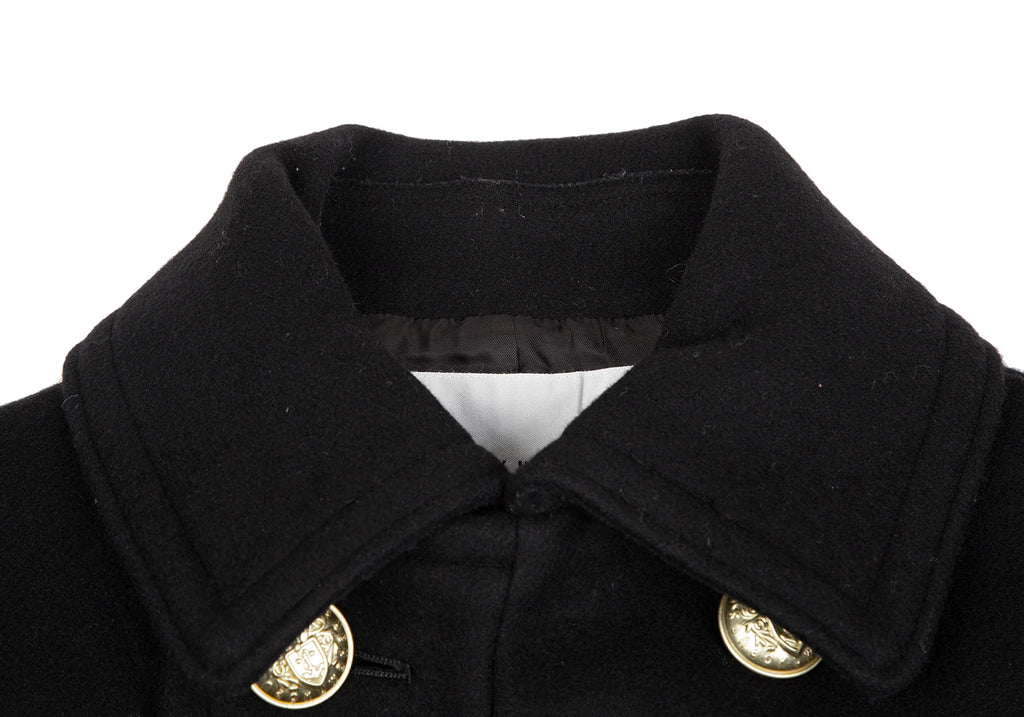 ISSEY MIYAKE JAPAN. sunaokuwahara Black Lamb Wool Blend Lining Tape Design Peacoat