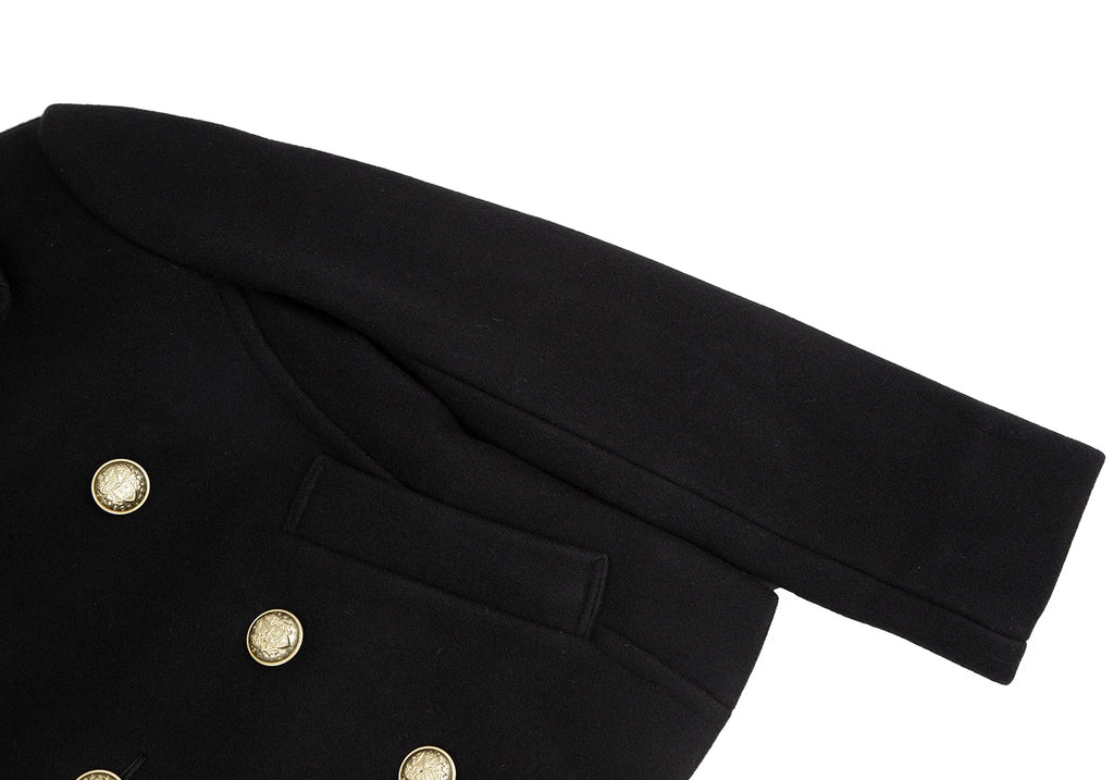 ISSEY MIYAKE JAPAN. sunaokuwahara Black Lamb Wool Blend Lining Tape Design Peacoat