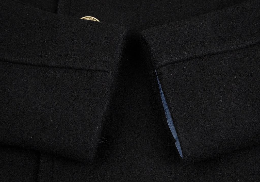 ISSEY MIYAKE JAPAN. sunaokuwahara Black Lamb Wool Blend Lining Tape Design Peacoat