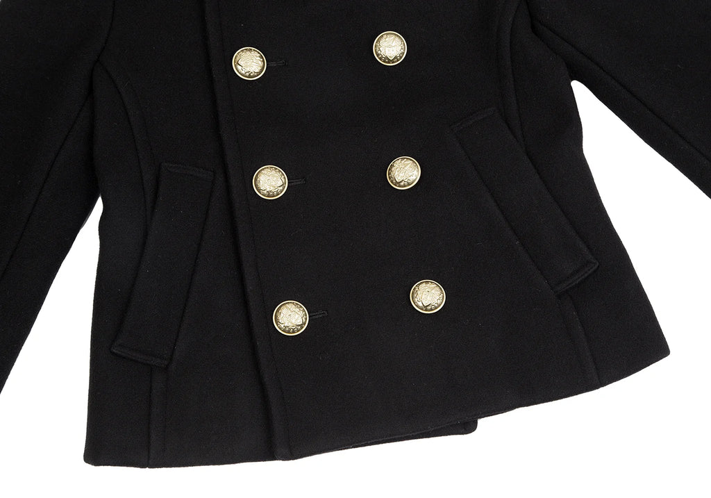 ISSEY MIYAKE JAPAN. sunaokuwahara Black Lamb Wool Blend Lining Tape Design Peacoat