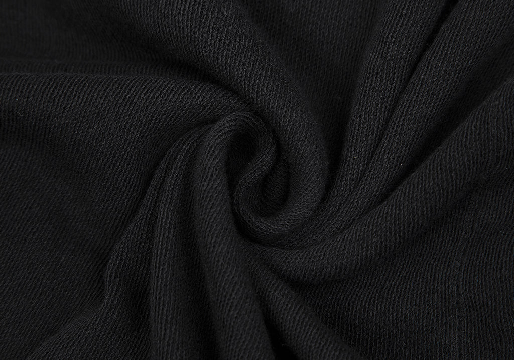 Sunaokuwahara Japan. Black Cotton Gather Neck 3/4 Sleeve Knit Sweater