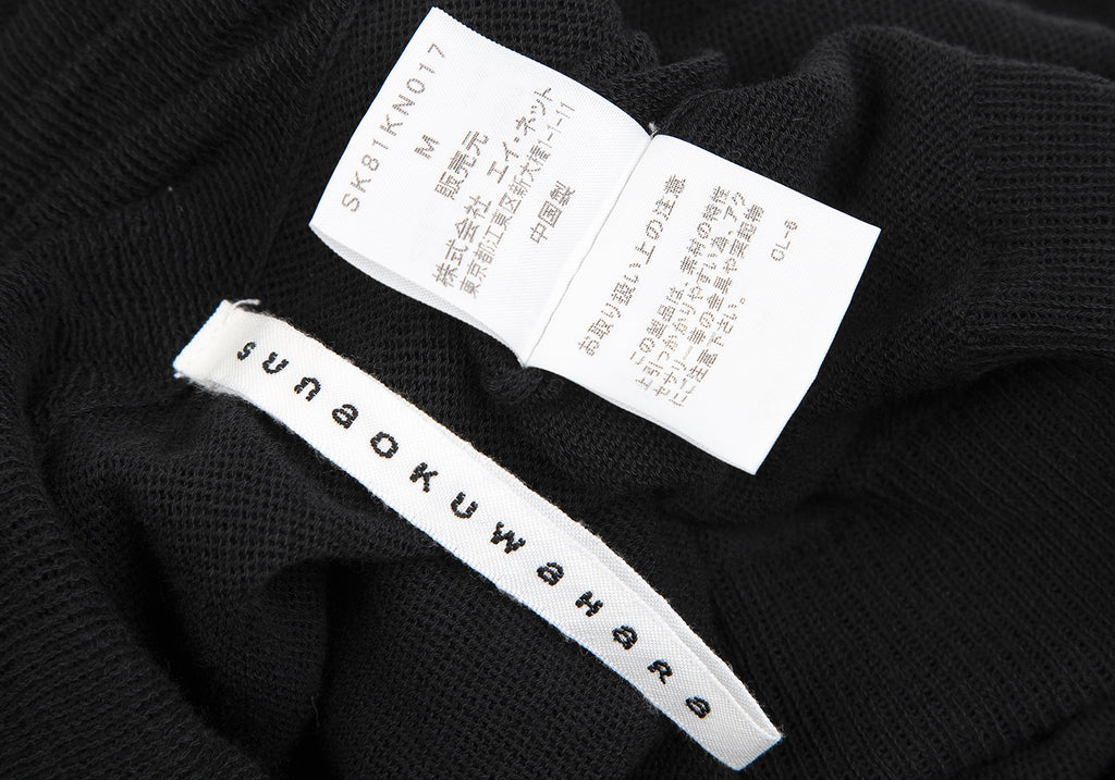 Sunaokuwahara Japan. Black Cotton Gather Neck 3/4 Sleeve Knit Sweater