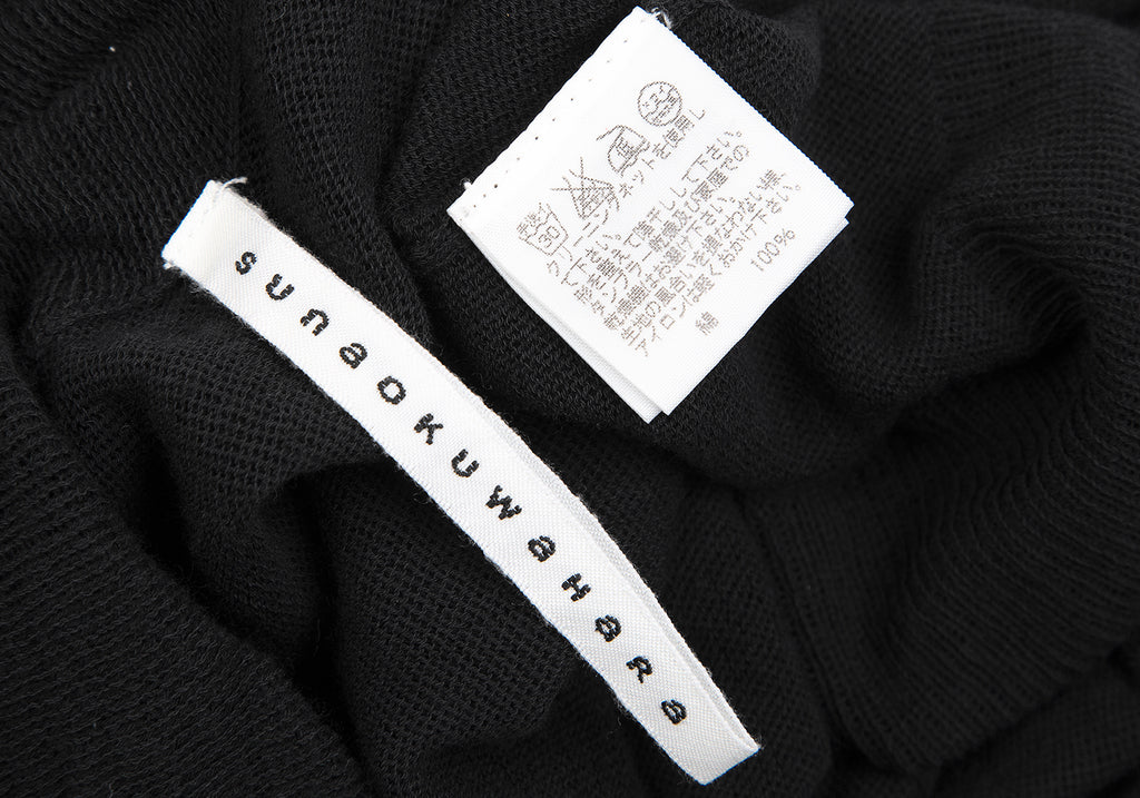 Sunaokuwahara Japan. Black Cotton Gather Neck 3/4 Sleeve Knit Sweater