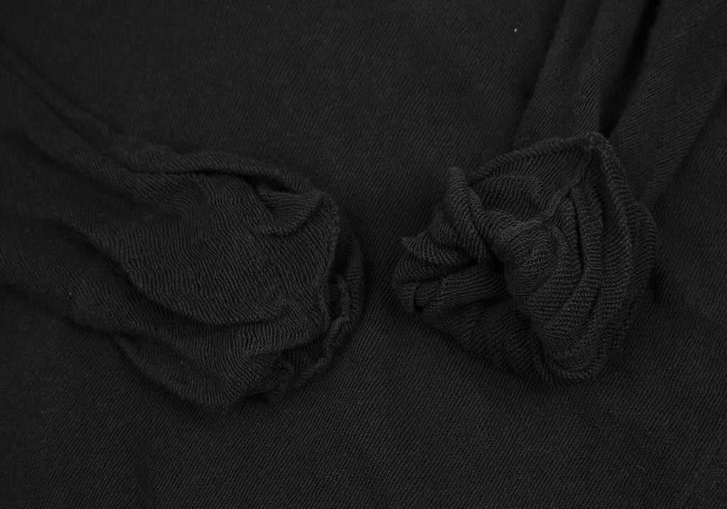 Sunaokuwahara Japan. Black Cotton Gather Neck 3/4 Sleeve Knit Sweater