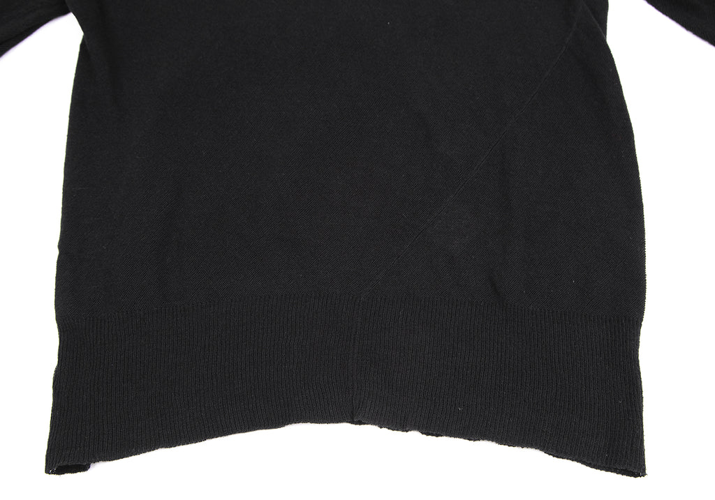 Sunaokuwahara Japan. Black Cotton Gather Neck 3/4 Sleeve Knit Sweater
