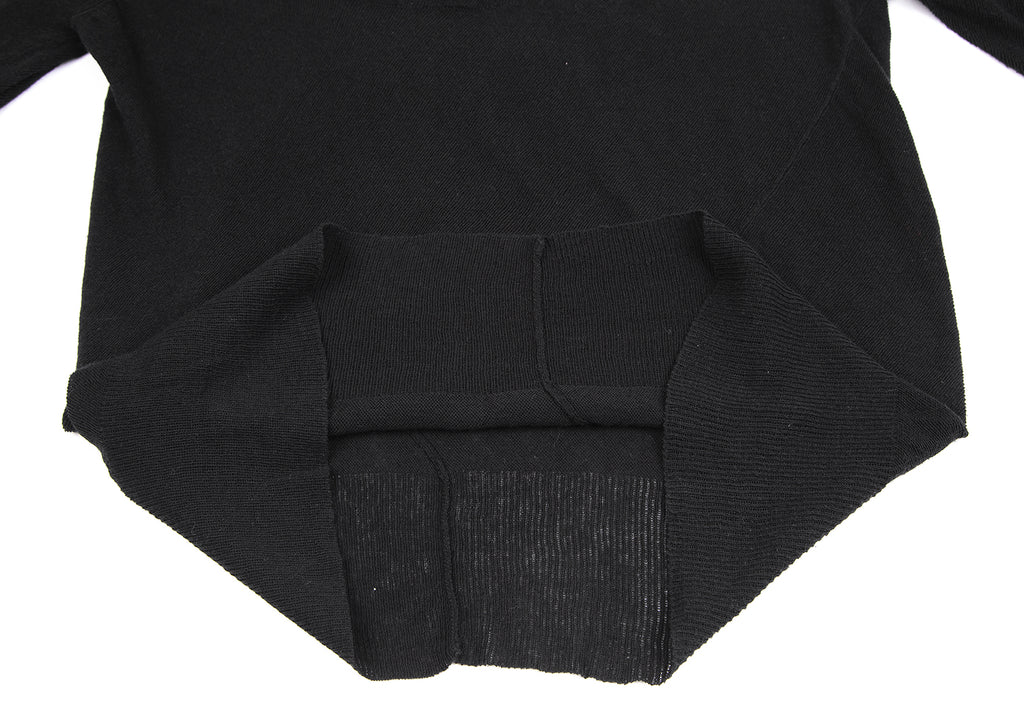 Sunaokuwahara Japan. Black Cotton Gather Neck 3/4 Sleeve Knit Sweater