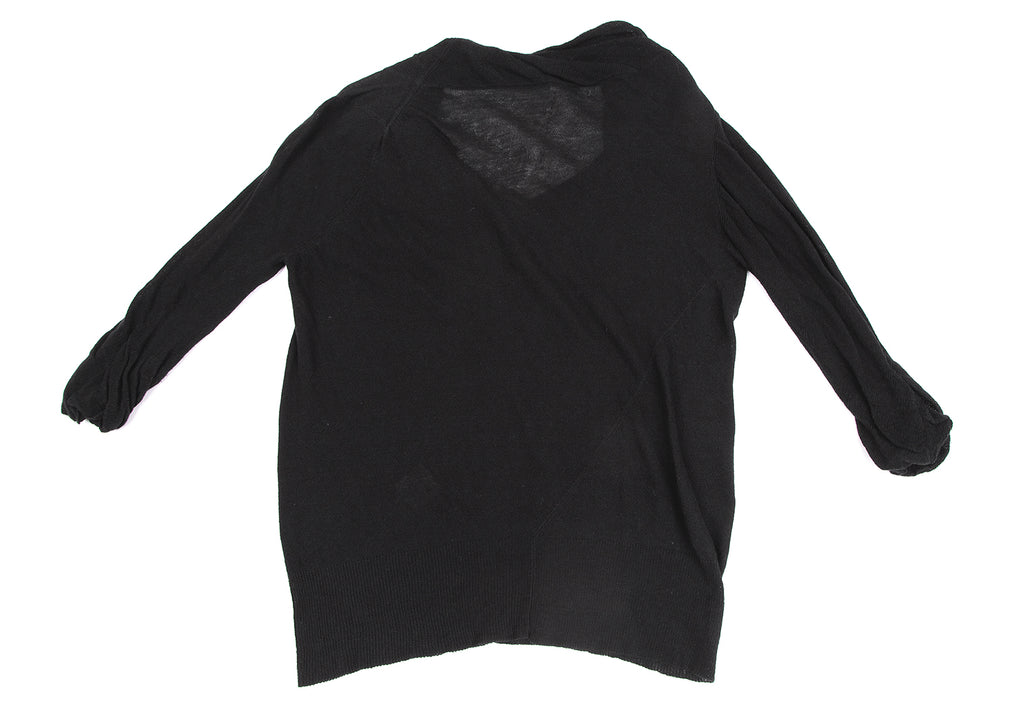 Sunaokuwahara Japan. Black Cotton Gather Neck 3/4 Sleeve Knit Sweater