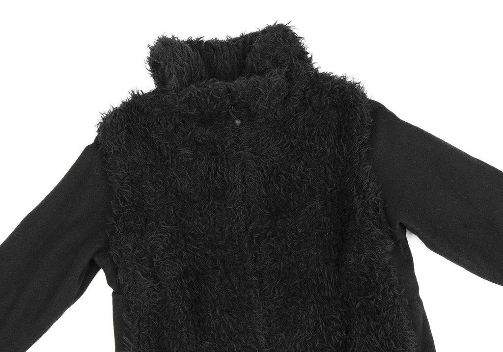 ISSEY MIYAKE JAPAN. HaaT Line. Black Alpaca Blended Fur Switching Blouson / Jacket
