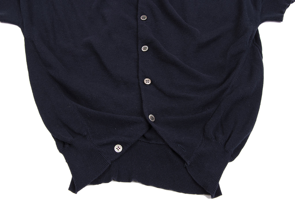 ISSEY MIYAKE JAPAN. sunaokuwahara. Navy Cotton Rib Neck Knit Cardigan Top