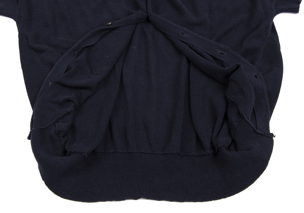 ISSEY MIYAKE JAPAN. sunaokuwahara. Navy Cotton Rib Neck Knit Cardigan Top