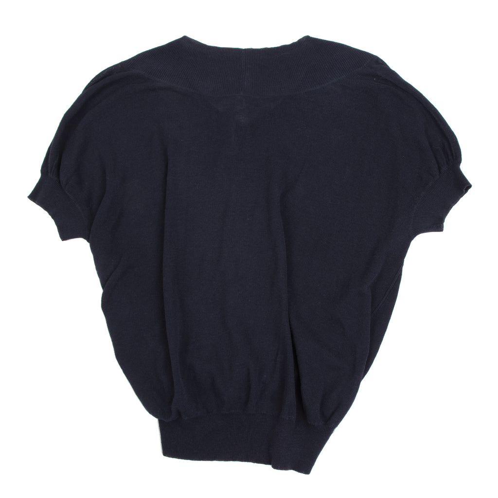 ISSEY MIYAKE JAPAN. sunaokuwahara. Navy Cotton Rib Neck Knit Cardigan Top