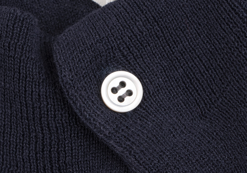 ISSEY MIYAKE JAPAN. sunaokuwahara. Navy Cotton Rib Neck Knit Cardigan Top