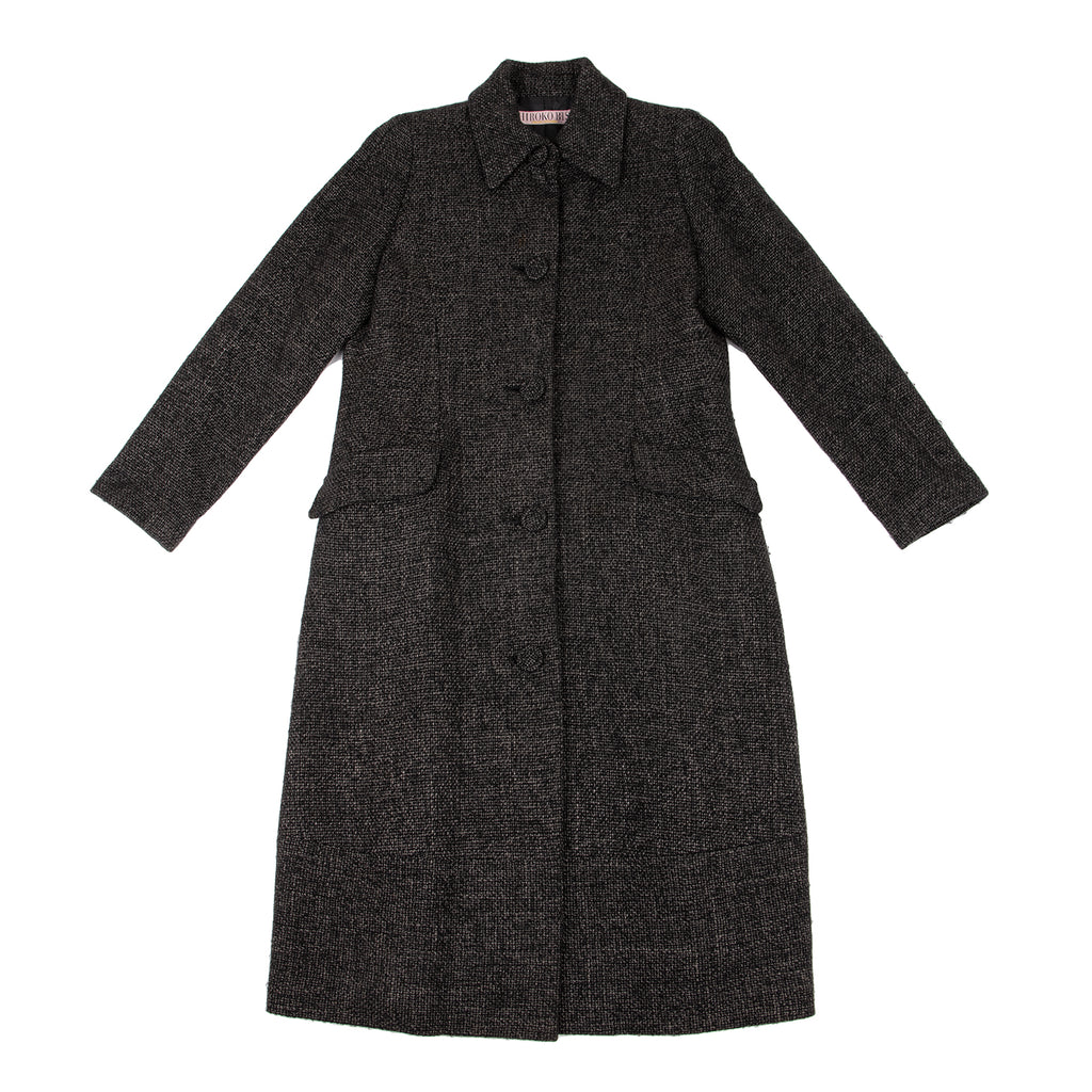 HIROKO KOSHINO JAPAN. HIROKO BIS. Black Wool Rayon Tweed Coat