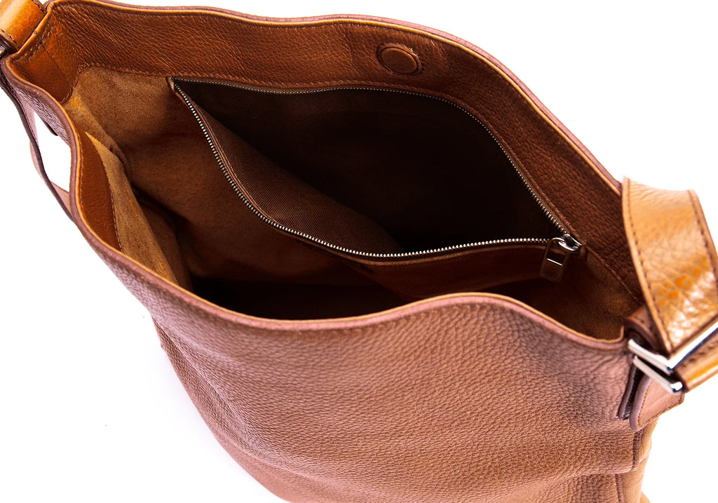 HIROFU JAPAN. Brown Leather Messenger/Shoulder Bag