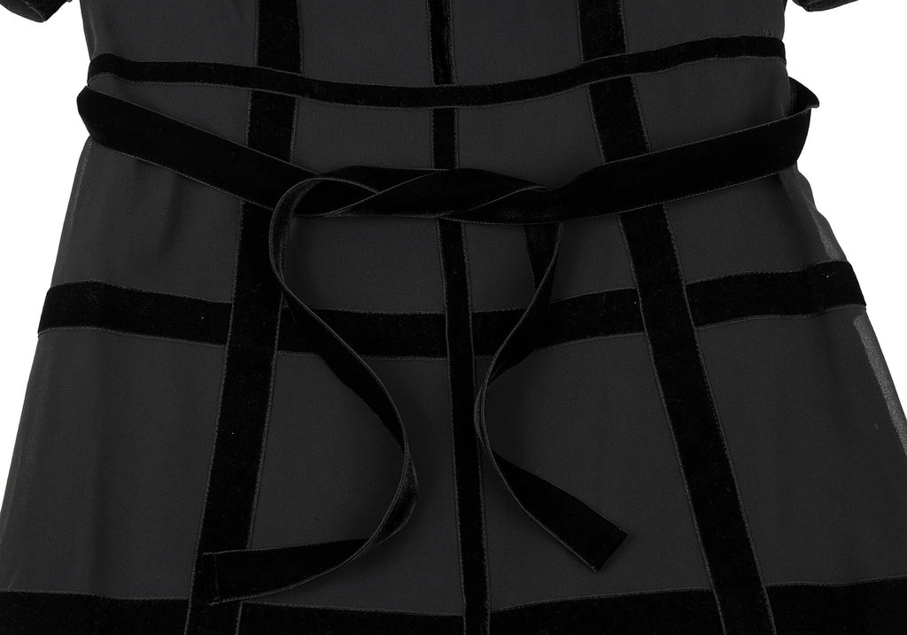 Sybilla Madrid. Black Velor Lattice Short Sleeve Dress