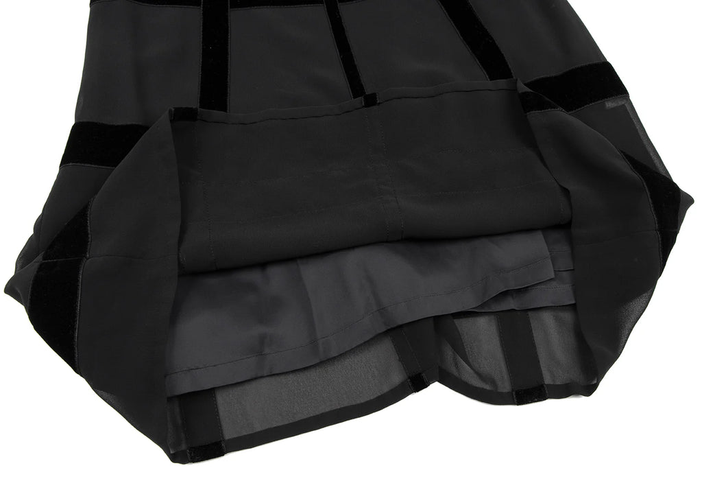 Sybilla Madrid. Black Velor Lattice Short Sleeve Dress