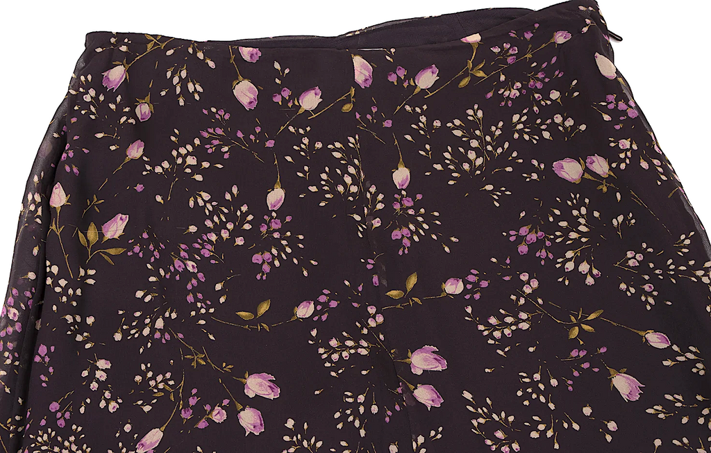 MaxMara Italy. Eggplant Color Lace Layered Floral Print Silk Skirt