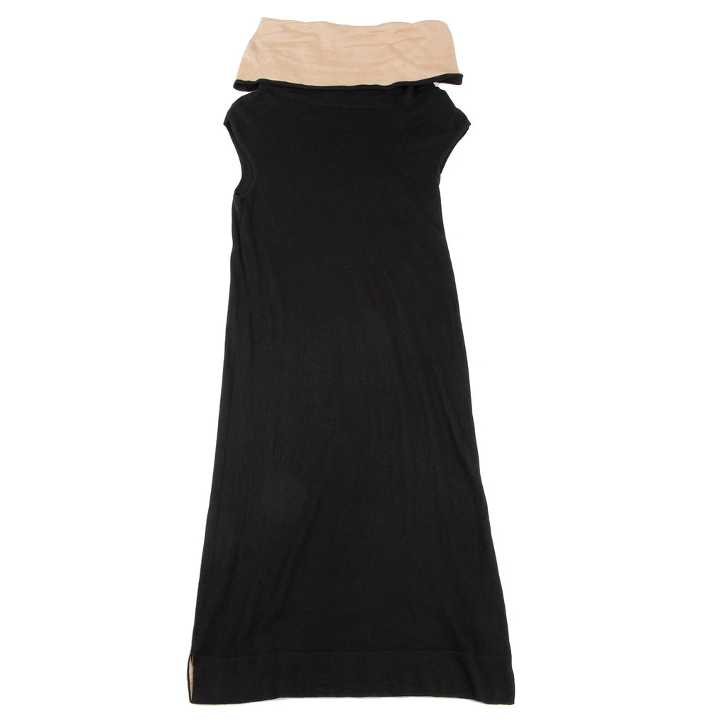 MaxMara Italy. Black Silk/Cashmere Draped Neck Sleeveless Dress