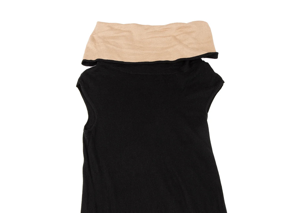 MaxMara Italy. Black Silk/Cashmere Draped Neck Sleeveless Dress