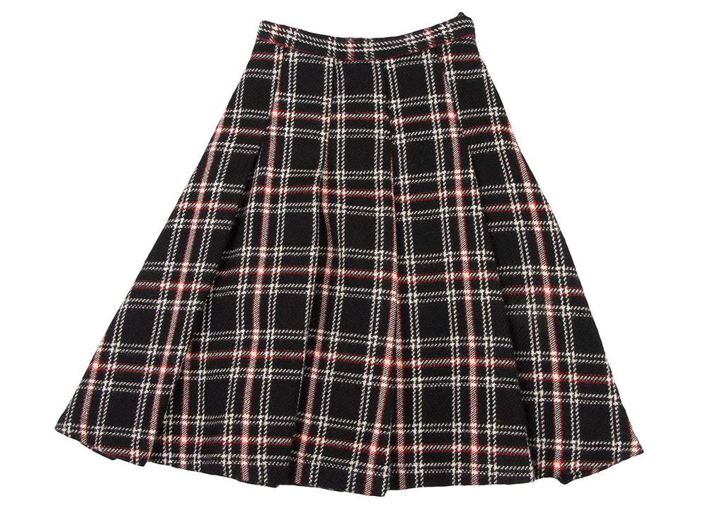 COMME des GARCONS JAPAN. TRICOT. Black Pleated Plaid Wool Skirt