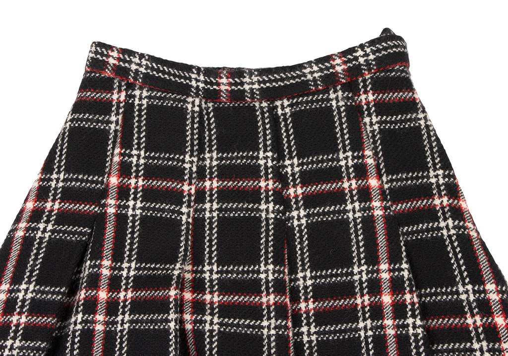 COMME des GARCONS JAPAN. TRICOT. Black Pleated Plaid Wool Skirt