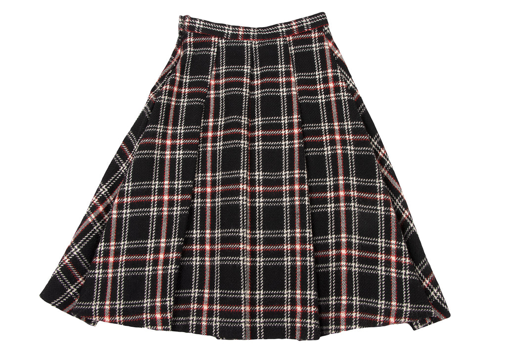 COMME des GARCONS JAPAN. TRICOT. Black Pleated Plaid Wool Skirt
