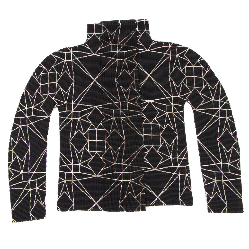 ISSEY MIYAKE JAPAN. "me Line" Black Printed Stretch Pleats Cardigan