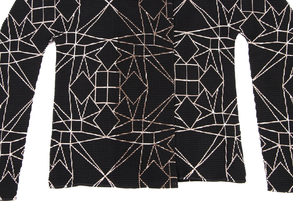 ISSEY MIYAKE JAPAN. "me Line" Black Printed Stretch Pleats Cardigan