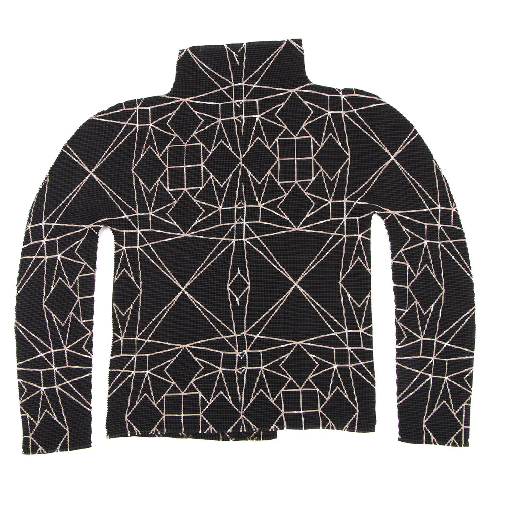 ISSEY MIYAKE JAPAN. "me Line" Black Printed Stretch Pleats Cardigan