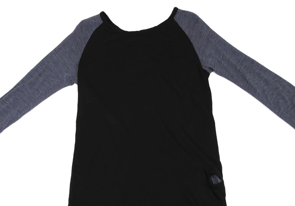 YOHJI YAMAMOTO JAPAN. Y's PINK LIMITED EDITION Bi-Color Black, Blue Raglan Knit Dress
