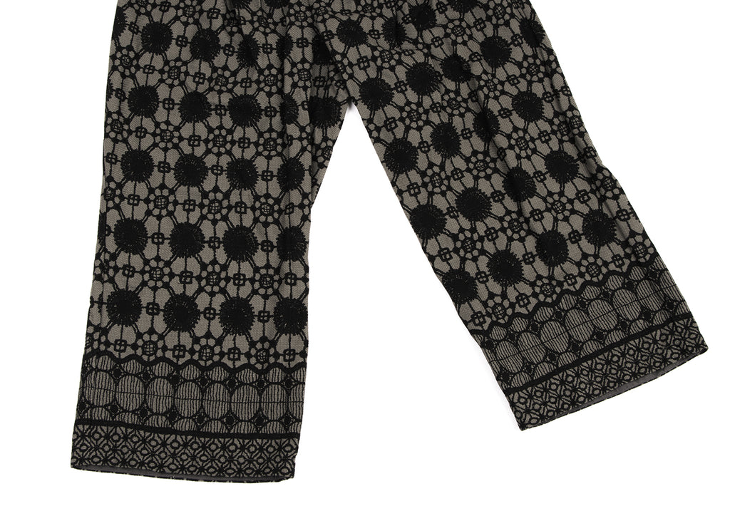 Yohji Yamamoto Japan. Y's for Living. Grey/Black Printed Lace Pattern Cotton Wide Pants
